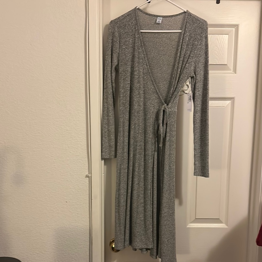 Gray Long Sleeve Wrap Dress